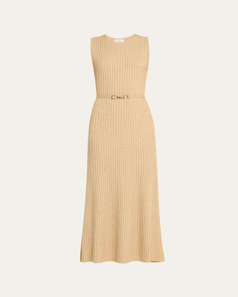 Meier Cashmere-Blend Ribbed Knit Maxi Dress with Belt